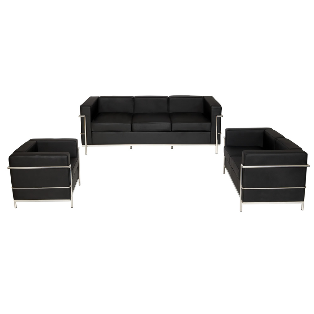 Black Faux Leather & Chrome 1 / 2 / 3 Seater Office Reception Sofa Selection