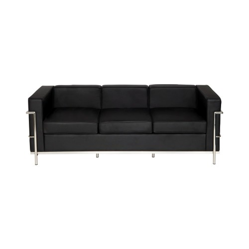 Black Faux Leather & Chrome 3 Seater Office Reception Sofa
