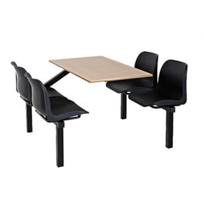 Black 4 Seater Single Entry Canteen / Bistro / Fast Food / Restaurant Table Unit