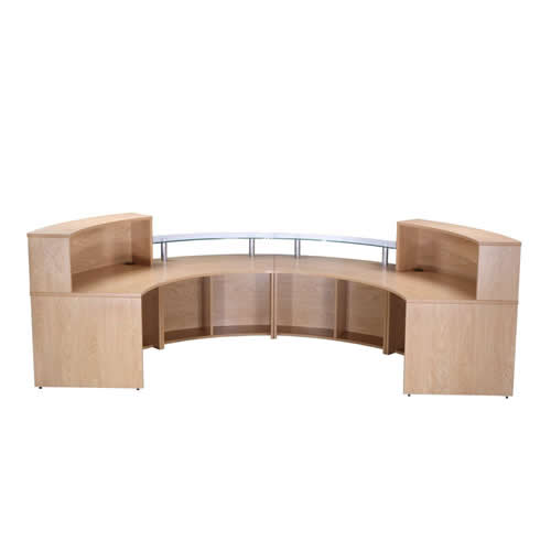 Crown Cut Oak Curved Semi Circle Office Counter Reception Desk Unit Back