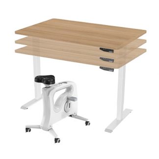 CBS Beech Sit & Stand Height Adjustable Electric Desk & Office Exercise Bike Bundle Heights