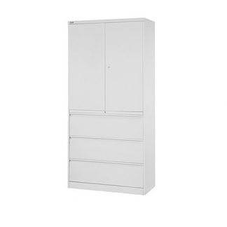Metal 2 Shelf 3 Drawer Locking Office Combi Unit Cupboard With Keys in Standard Colours