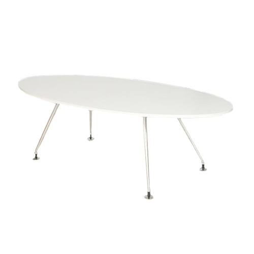 White Oval Shaped OI Range Boardroom Table with Brushed Metal Legs - 2400mm (8 Person)